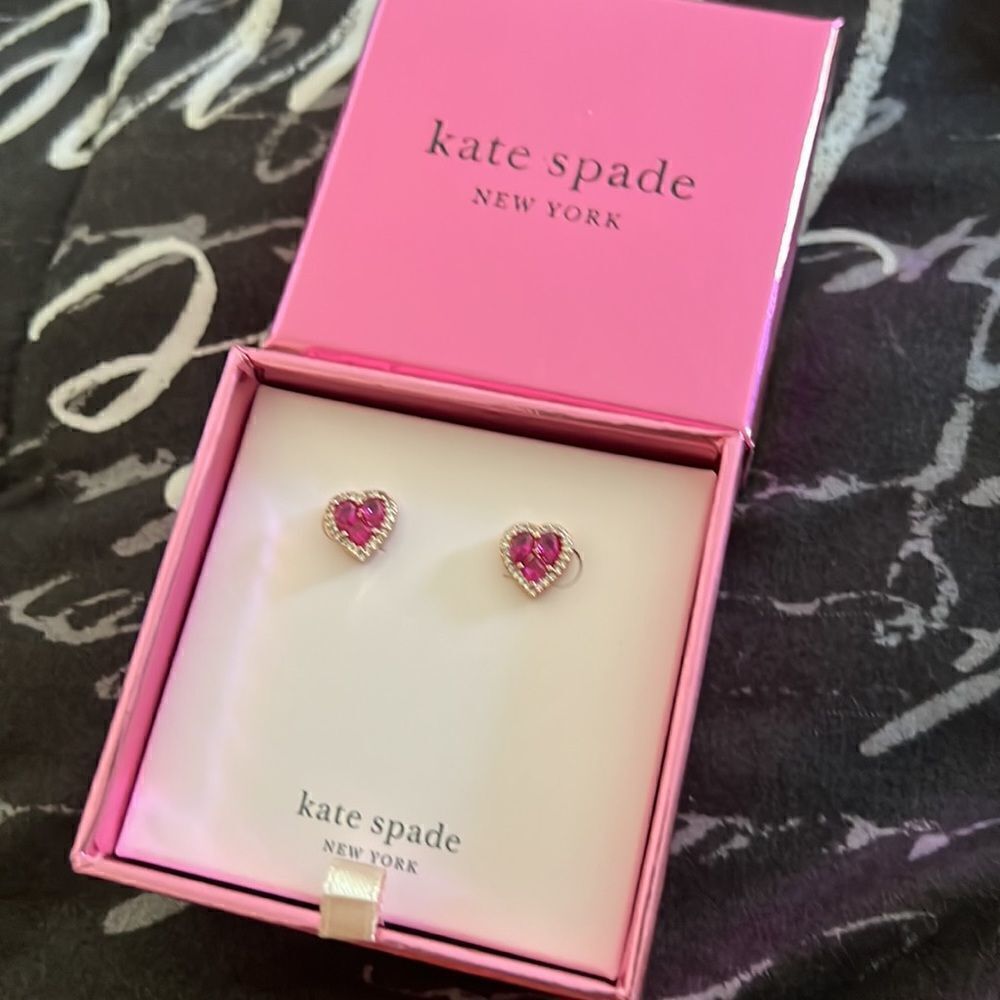 New KATE SPADE Spell It Out Heart Stud Earrings pink - Picture 5 of 8